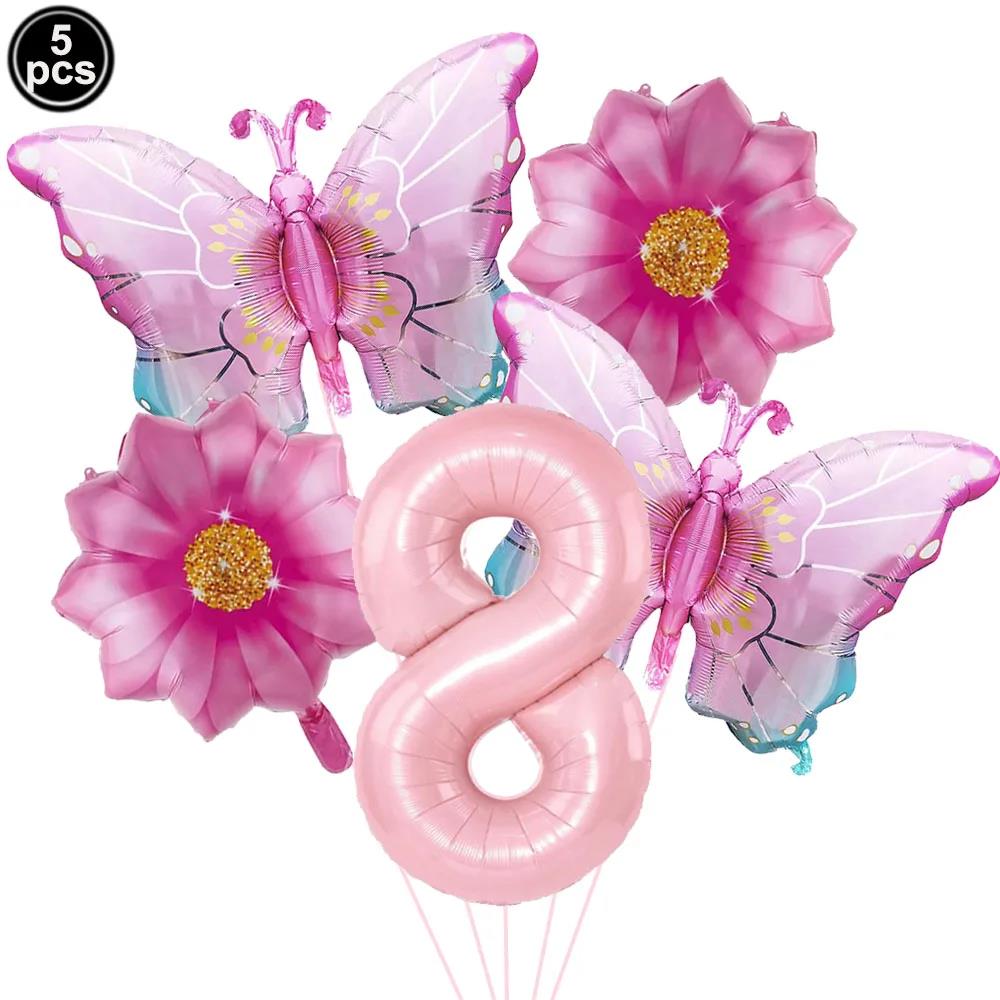 5pcs Colorful Butterfly Foil Balloons Butterfly Balloons Butterfly Themed Balloon Party Birthday Wedding Baby Shower Decors 5