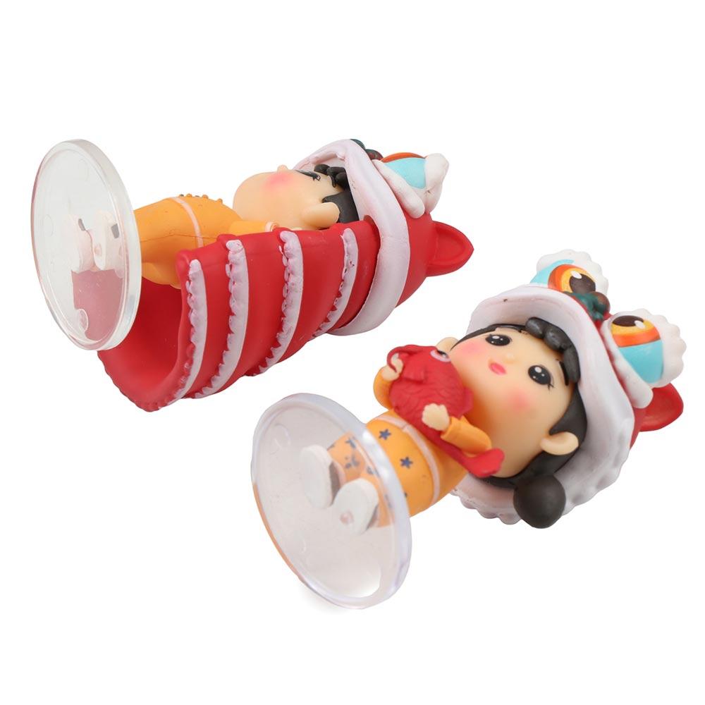 Chlapec a dívka Lion Dance Boy Socha Čínský styl Lion Dance Ornamenty Jarní festival