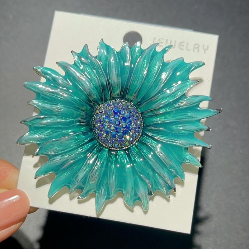 Enamel Brown Sunflower Brooch Pins Melon Seeds Rhinestone Badge for Women Plant Jewelry Accessory