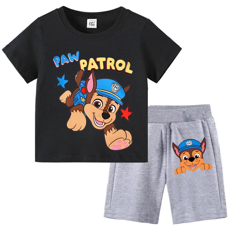 PAW Patrol Children's T-shirts Sets Summer Cartoon Print Boys Short Sleeve Shorts 2pcs Suit Kids Outfits Casual Clothing Sets