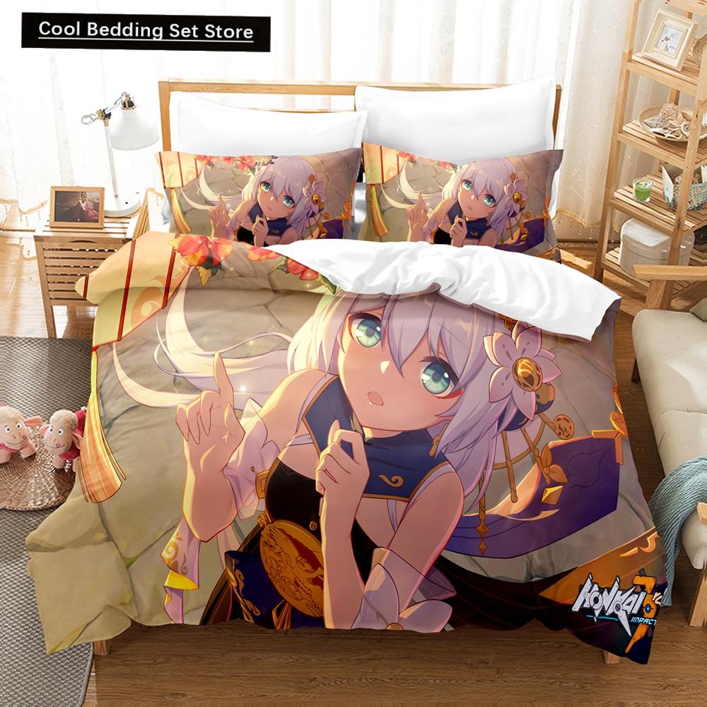 3D Anime Honkai Impact 3rd Bedding Set Printed Decorative 2_3pcs Duvet Cover Set Bedclothes Quilt Cover Home For Home Textiles