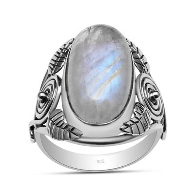Anello con foglia di pietra di luna arcobaleno naturale Anello in argento sterling 925 Gioielli vintage per donne e ragazze