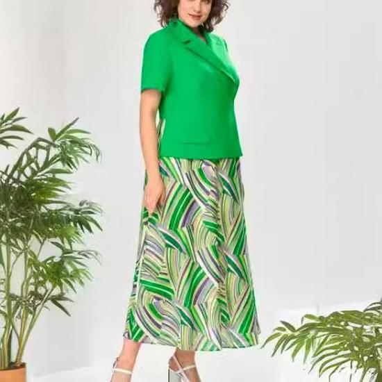 Damen Grün Französisch Sommer Gespleißtes Kurzarmkleid 2024 Trendiges Temperament Anzugkleid