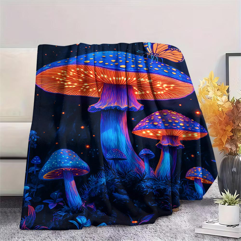 Mushroom Print Flannel Blanket, High quality Comfortable for All Seasons, Home Decor, Warmth and Comfort, Perfect for Christmas Gifts