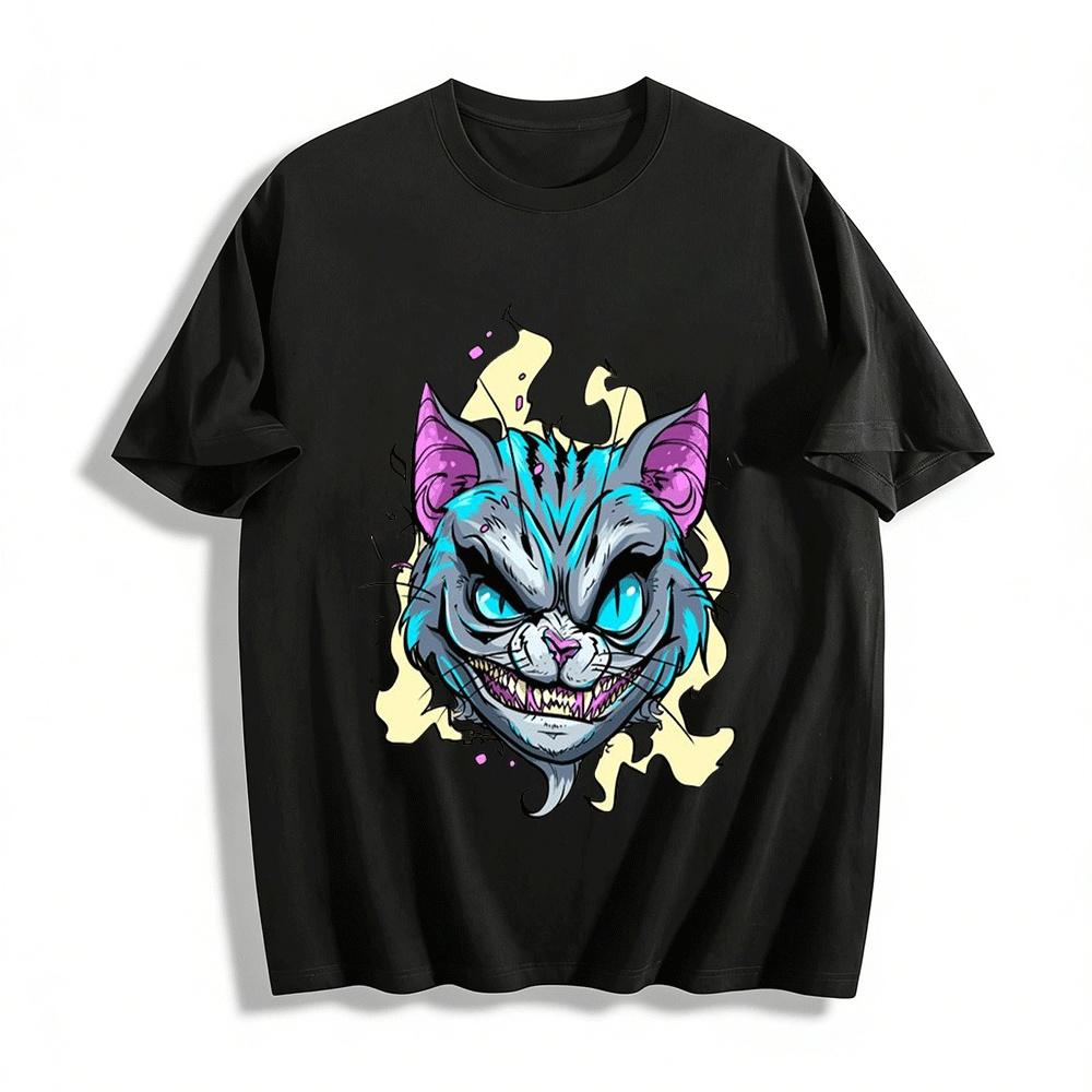 Cheshire Cat Cool Print Trendy Street Style Loose Casual Top Pure cotton T-shirt XXS