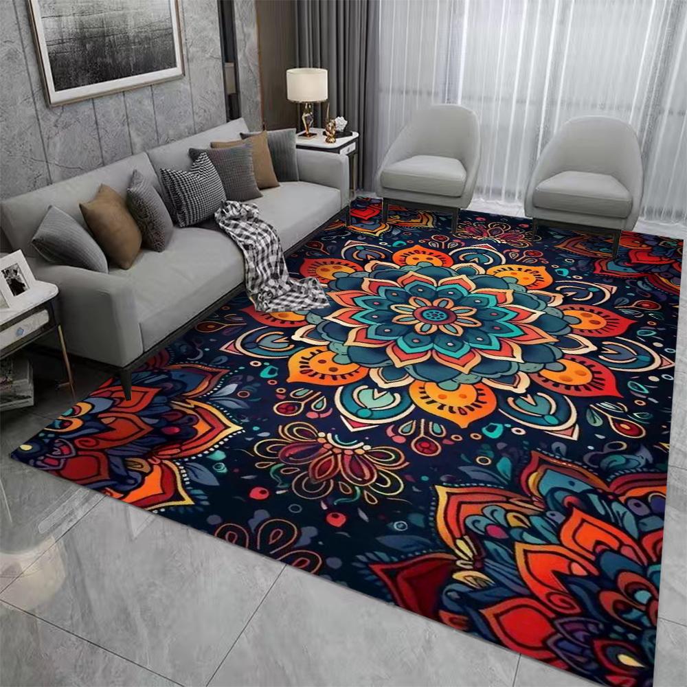 Mandala Pattern Carpet Mat Rug Bohemian Style Vibrant Colors Symmetrical Design Durable Home Decoration Living Room Floor Mat