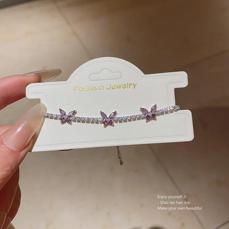 Bransoletka w koreańskim stylu lekki luksus cyrkonia motyl – Elegancki kwadratowy design damska biżuteria na rękę