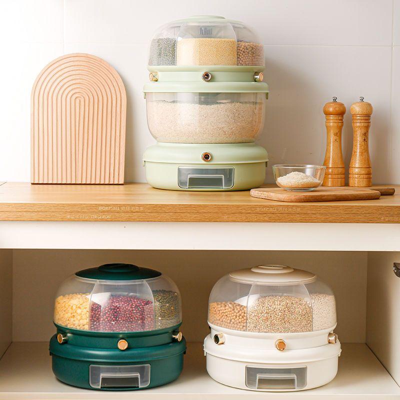 Zásobník na potraviny Otočný úložný box na potraviny Priehradkové vedierko na ryžu Utesnené proti hmyzu odolné voči vlhkosti Kuchynský úložný box na ryžu pre domácnosť