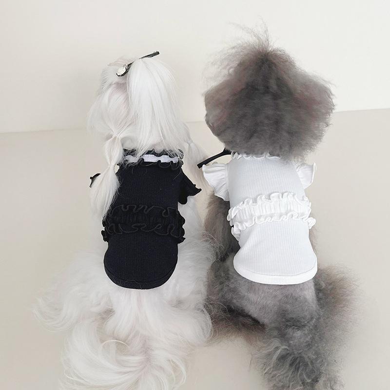 Pet Spring and Autumn Winter Base Shirt Collar Strap Versatile Flying Sleeve Base Shirt Dog Tank Top Dog Clothes for Small Dogs