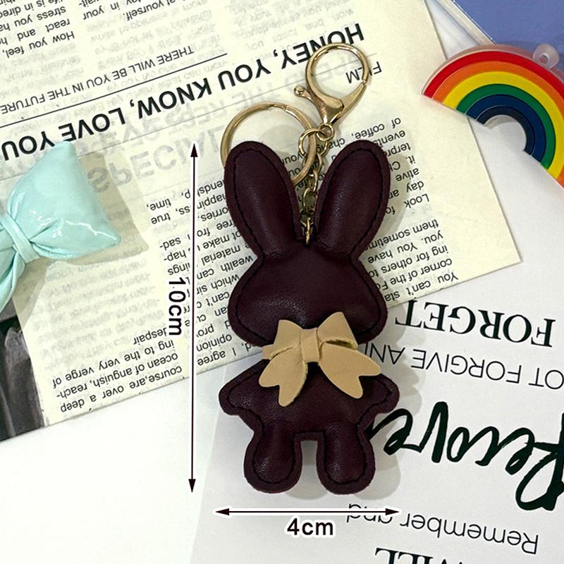 1Pc Cute Pu Leather Solid Color Bunny Keychain Creative Bow Bunny Keyring Car Key Holder Pendant Bag Charm Gifts