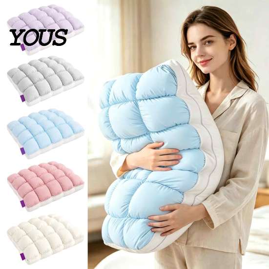 Luxury Hotel Style Pillows Mellow Puff Cooling Cloud Pillow, Ice?Silk Quilted Grid Bed Soft Quilting Pillow Inserts Support for Side & Back