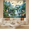 Kids Dinosaur World Tapestry, Tropical Jungle Waterfall Jurassic Landscape Wall Art for Bedroom, Living Room
