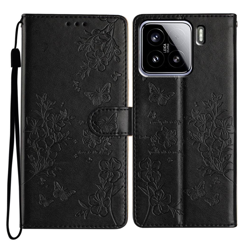 For Xiaomi 15 Wallet Phone Case Butterfly Floral Imprint Leather Flip Cover