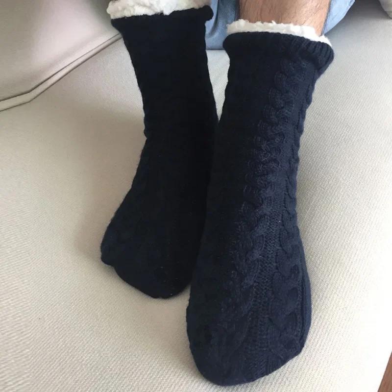 Winter Woolen Floor Slippers Socks Men Warm Plush Knitted Sock Cozy Non-Slip Thicken Home Socks Skarpetki Męskie