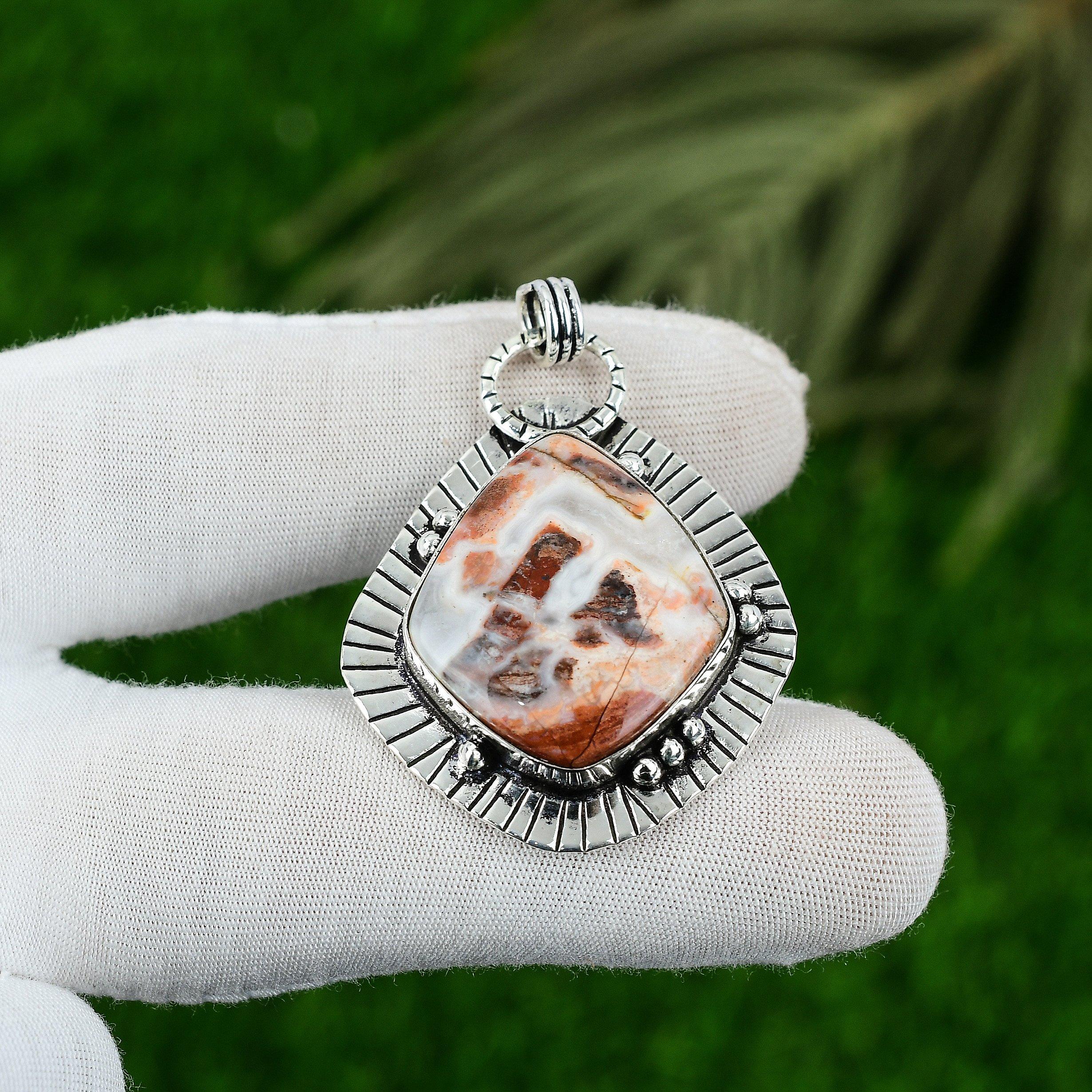 Распродажа ко Дню дочерей Натуральный радужный яшма 925 пробы Серебро Жена Элегантный Безель Подвеска