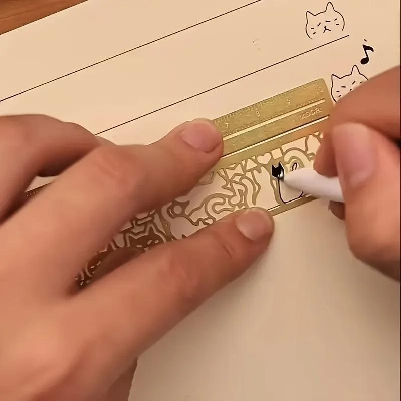Cute Cat Template Ruler Aesthetic Journaling Special Straightedge Multi-Function Stencil Tool Perfect Gift for Stationery