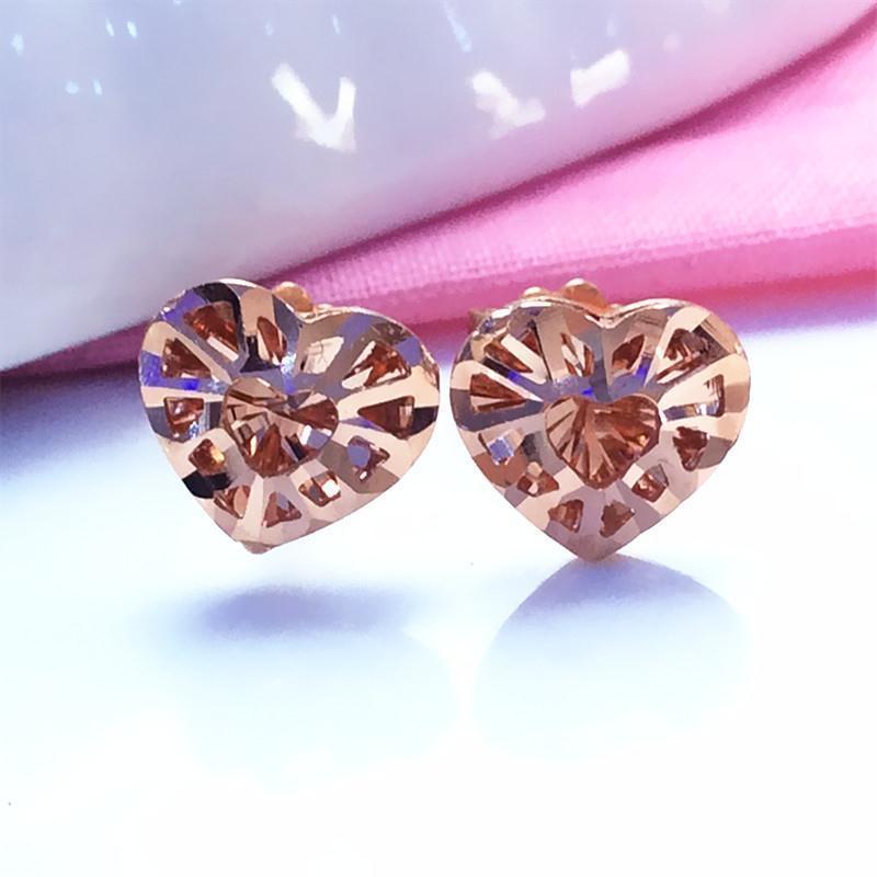 Purple Gold-Plated Rose Gold Shining Love Stud Earrings Female Simple Temperament Elegant Color Gold Hollow Heart-Shaped Ear Buckle