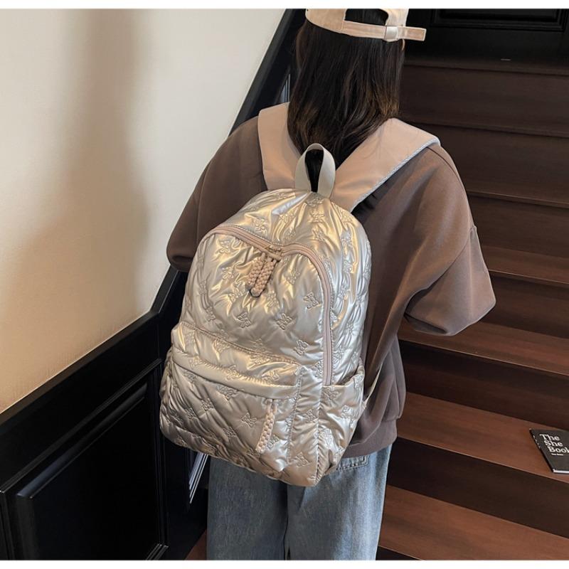 Quilted Backpack Casual Lightweight Daily Use Backpack for Women Fashion Quilted Design Ideal for School Commute Travel and Everyday Outings