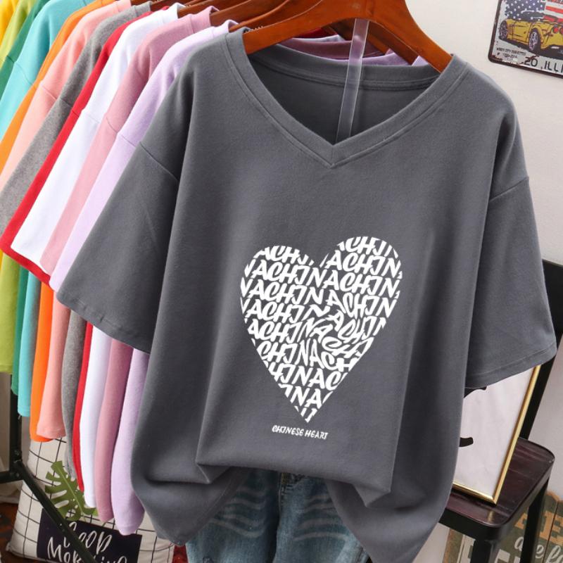 Tricou cu mânecă scurtă pentru femei, mărime mare, design larg și subțiere, nișă, bumbac pur, top cu gât în V care acoperă burta