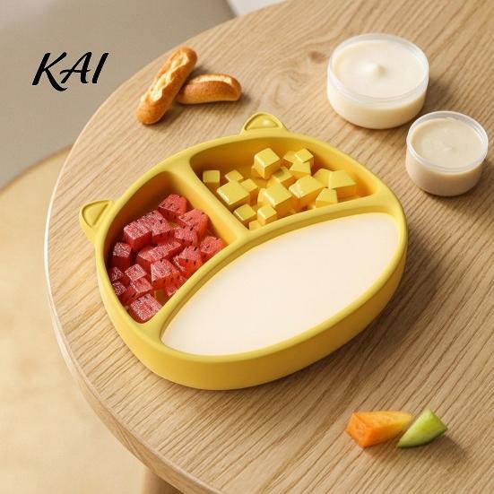 Silicone Suction Plate for Toddlers, Cute Bear Shape Unbreakable Divided Toddler Tray Baby Bowl, Non Slip Feeding Infants And Kids Easy Clean Dish