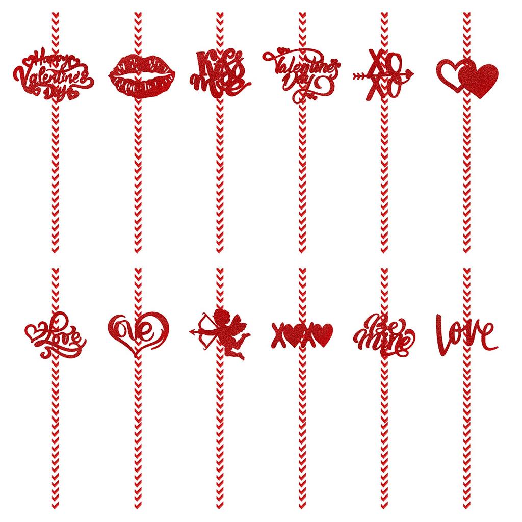 24 Valentine's Day Paper Straws Disposable Straw Decoration Disposable Paper Straw Party Decoration Supplies