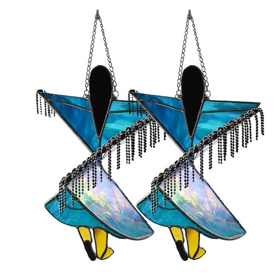 Bohemian Handgefertigter Tänzer Windspiel Buntglas-Stil Hängender Spinner Farbiger Acryl Sonnenfänger für Innen Außen Fenster Terrasse Garten Dekoration