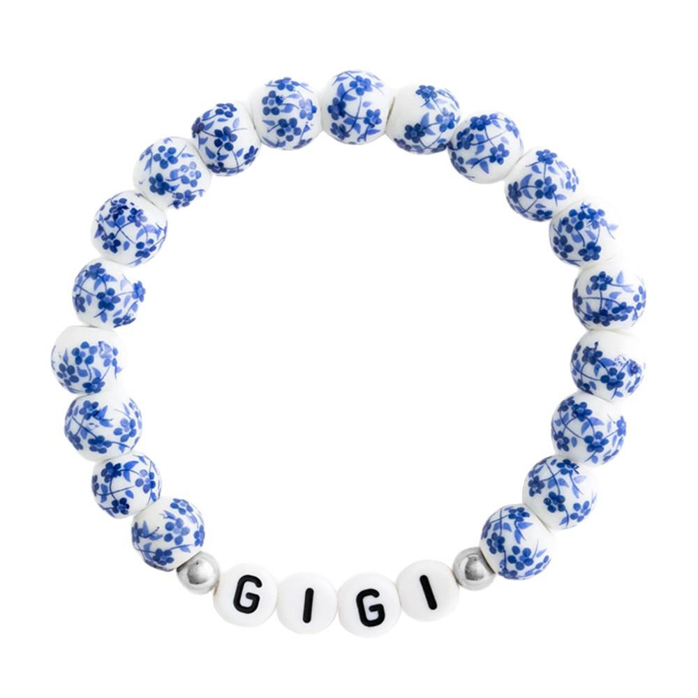 Porcelain Beaded Bracelet Gift - Blue & White Letter Design, Trendy Retro Style for NANA MAMA.