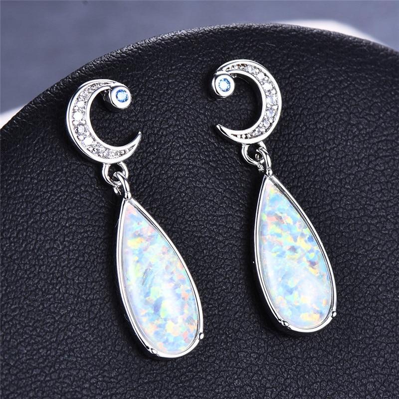 Luxuriöse Tropfen-Ohrringe mit Mondstein für Frauen, Hochzeit, 925er Sterlingsilber, gefüllt mit Wassertropfen, blau-weißer Feueropal