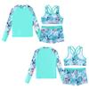 3Pcs Kids Girls Printed Swimsuit Set Long Sleeve Mock Neck Tops Rash Guard with Sleeveless Strappy Back Crop Top and Elastic Waistband Shorts for Bath