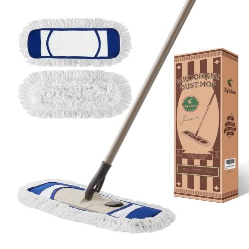 Eyliden Dust Mop with Two Reusable Washable Pads - One-Touch Replacement, Adjustable Height Handle, Wet & Dry Mop for Floor Cleaning, Hardwood, Lamina