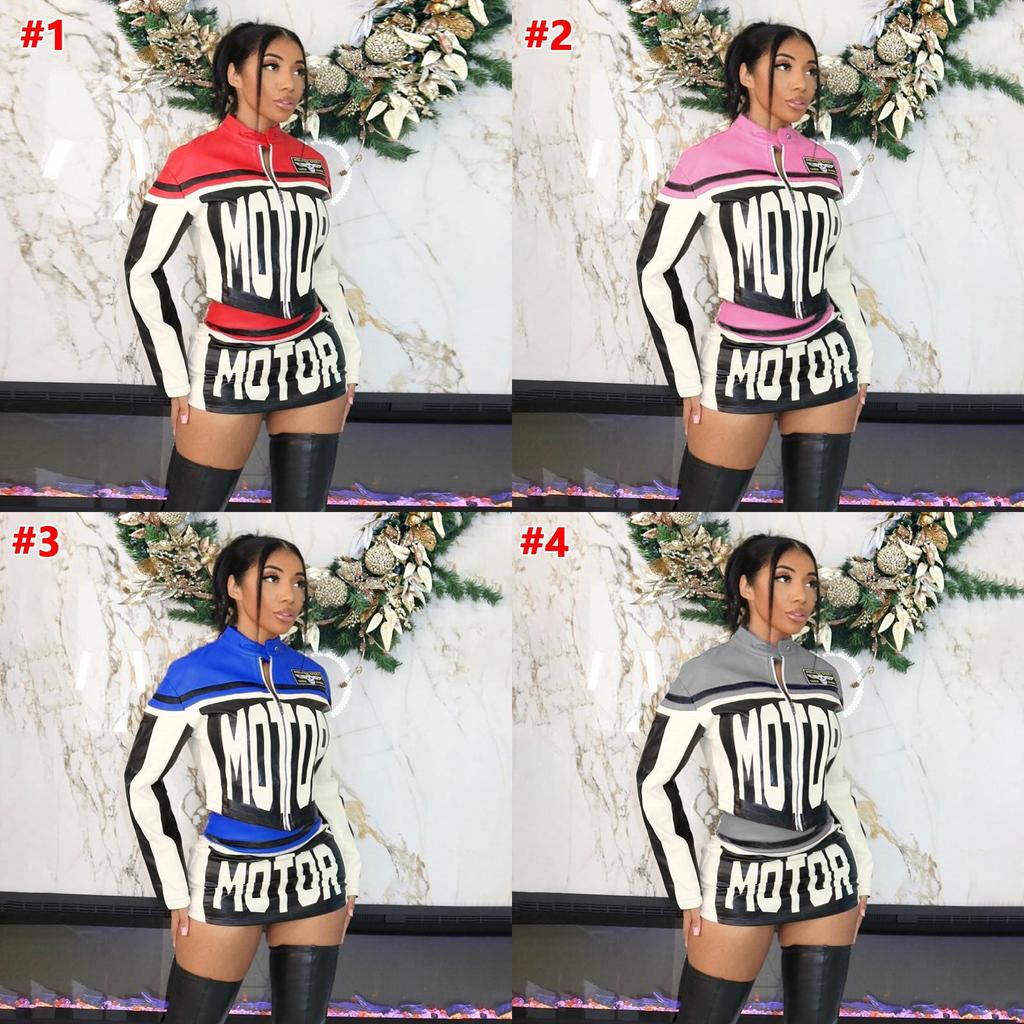 Damen Lässig Mode Langarm Buchstabenmuster Kurzer Rock Zweiteiler Stilvolles Outfit im europäischen und amerikanischen Stil Perfekt für den Alltag