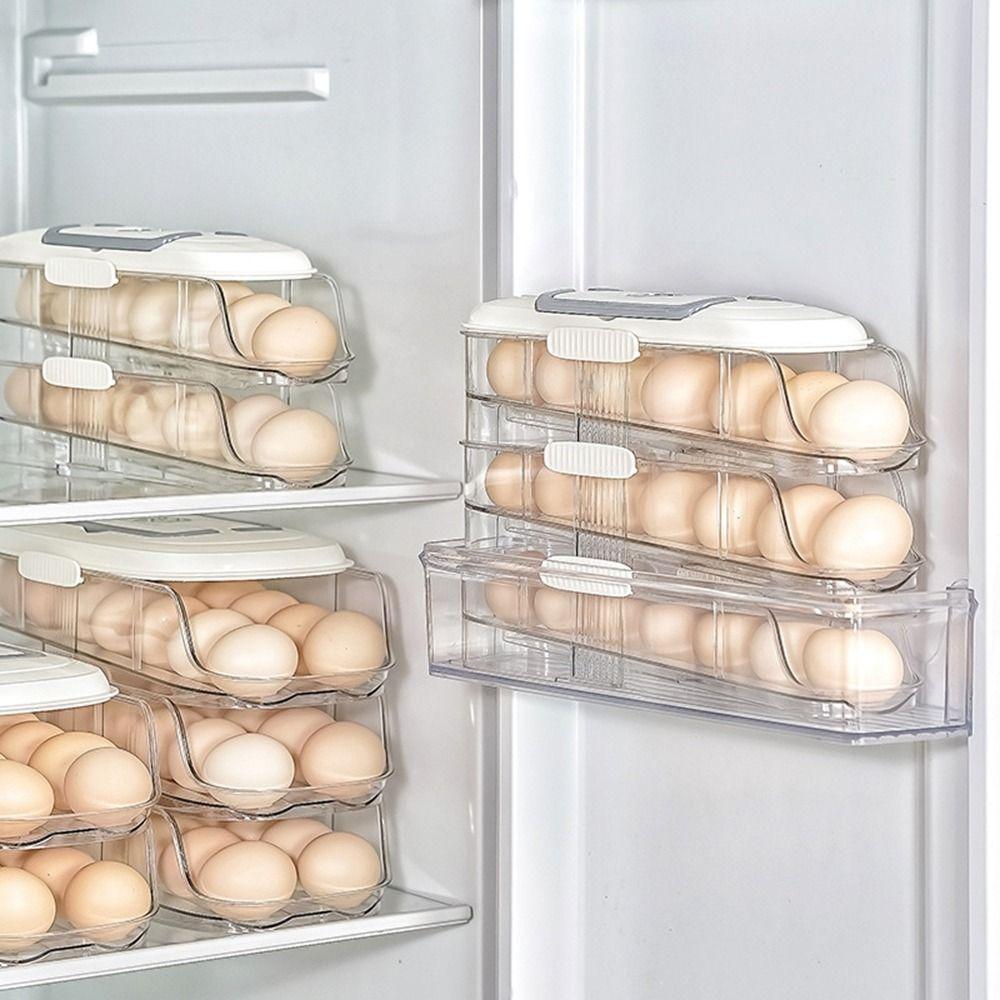 Large Capacity Automatic Rolling Egg Container Transparent Egg Storage Box  for Home