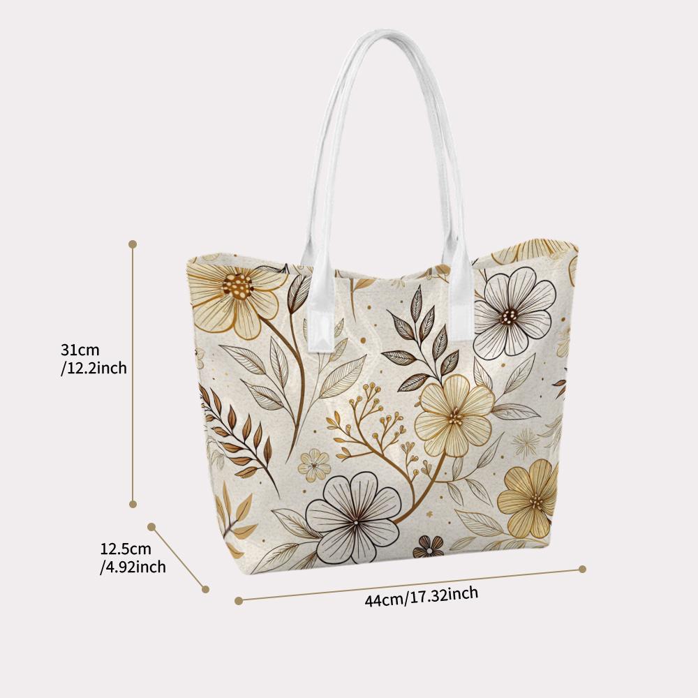 Boho Floral Print Tote Bag Casual Lightweight Shoulder Handbag for Daily Use