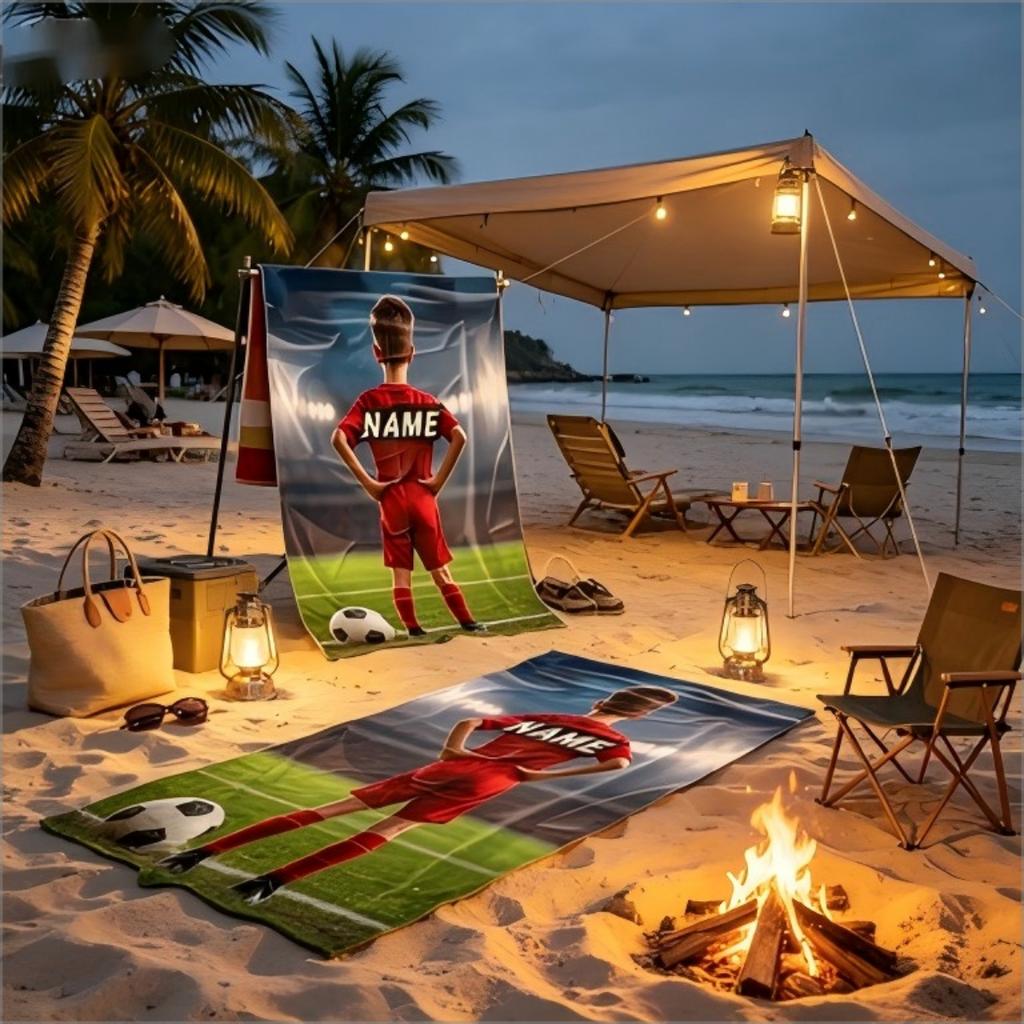 Soccer Boy Print Beach Towel Soft Absorbent Quick Dry Microfiber Towel for Kids Summer Swimming Pool Camping Sports Use