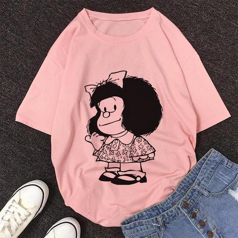 Mafalda Kawaii Graphic Print T-shirt Women Harajuku Aesthetic Pink Tops Y2k Casual Tshirt 2026 Newest Summer Fashion Female T Shirt