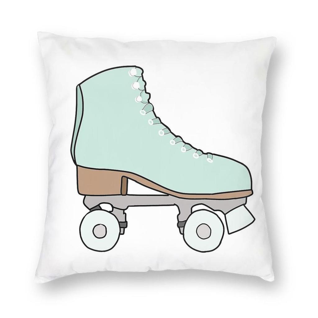 Pastel Blue Roller Skates Square Pillowcase Polyester Linen Velvet Pattern Zip Decorative Home Cushion Cover