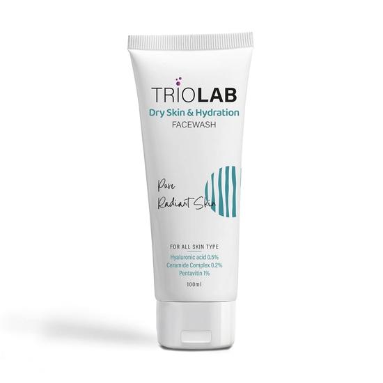 TRIOLAB Dry Skin & Hydration Face Wash | Hydrating Facewash for Dry Skin Face Women & Men | Non-Drying Cleanser for Soft Skin