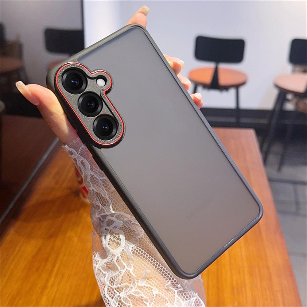 

For Samsung Galaxy S25+ Case Red Lens Ring Shockproof TPU+PC Translucent Phone Cover As Shown A