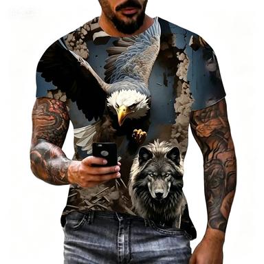 Summer Realistic Animal Printed Short Sleeved Men's Niche Tough Guy Style Breathable T-shirt