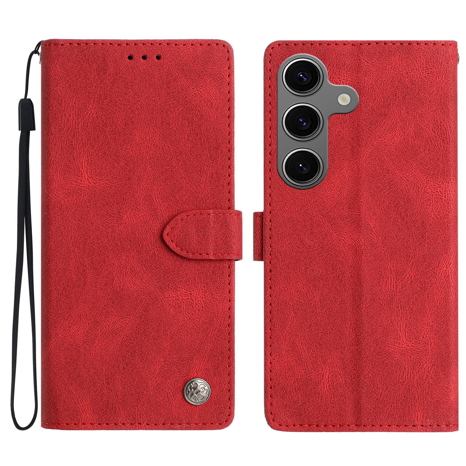 

For Samsung Galaxy S25 Leather Case Solid Color Phone Wallet Cover Red