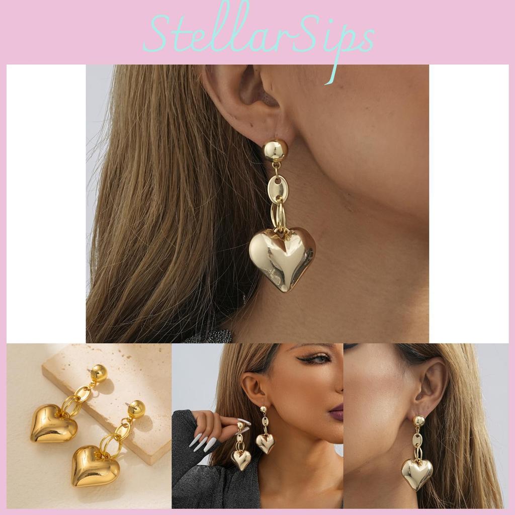 Modern Alloy Heart Pendant Earrings Geometric Gold Heart Studs Trendy Winter 2023 Style