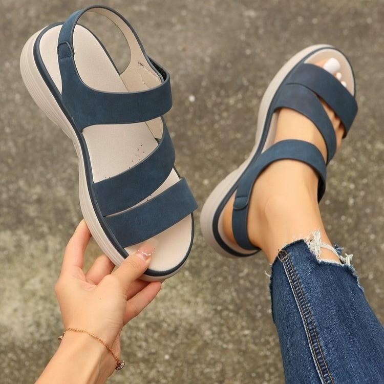 2025 summer new large size foreign trade women's sandals casual fashion Velcro platform low heel flat Roman sandals women