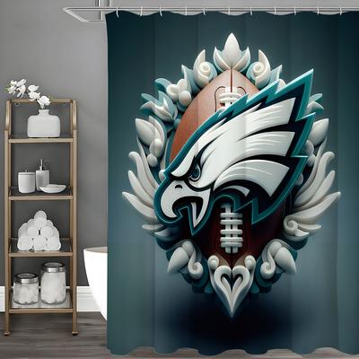 Eagle Head Rugby Shower Curtain, Bathroom Decorative Shower Curtain, Waterproof Shower Curtain with Hooks