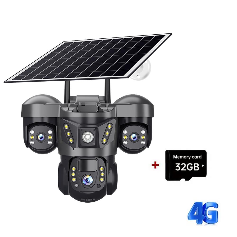 Echte Drei-Augen-Solarüberwachungskamera Zuhause Außen Garten 4G/WIFI Drei-Bildschirm-Kamera