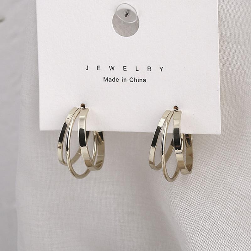 Trendy Fashion New C-shaped Women s Drop Earrings Gold Color Metal Three-layers Hollow Geometric Statement Dangle Earrings