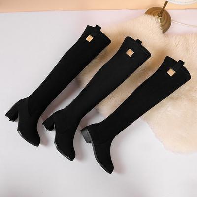 Autumn and Winter Knee Boots Pointed Thick Heel High Heel Boots Women's Thin Elastic Boots Thin Boots