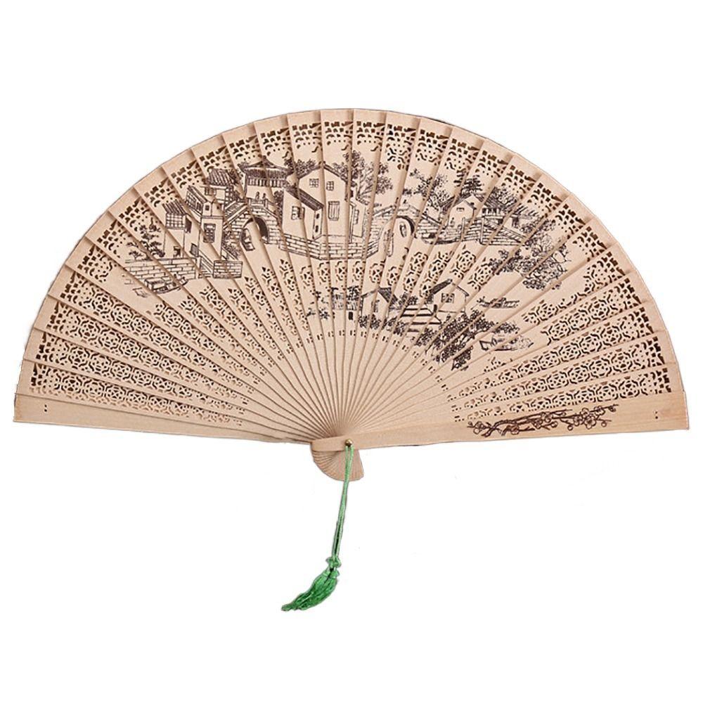 Ventaglio di legno dipinto di sandalo stile cinese retrò ventaglio pieghevole regalo ventaglio pieghevole intagliato vuoto