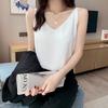 Women's Sleeveless Tank Top V Neck Fresh Sweet Camisole Solid Color Chiffon Backless Casual Summer Layering Blouse