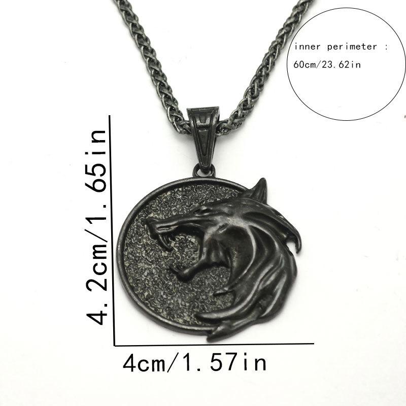 Men Vintage Viking Wolf Pendant Necklace Punk Rock Nordic Stainless Steel Wolf Head Jewelry for Men