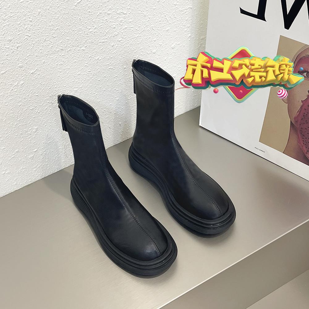 

Zhejiang Wenzhou Zi small leather shoes thin boots soft leather elastic Martin boots soft sole short boots white new fashion casual 35